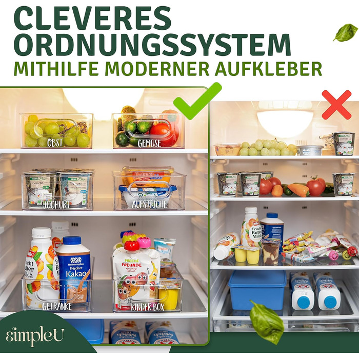 Refrigerator Organizer 6-Piece Set [with 16 Stickers] Premium Kitchen Organizer | Storage Box Organizer for Refrigerator | Food Storage Containers | Stackable | BPA Free