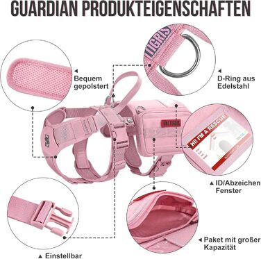 Нашийник для собак OneTigris Guardian з міцною металевою фурнітурою та великою кишенею, рожевий, M