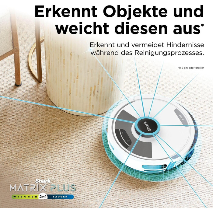 Робот-пилосос Shark Matrix Plus 2-в-1 з функцією миття та станцією самоочищення, самостійно спорожняється, для шерсті тварин, килимів та твердих підлог, 14,5 см (автоматичне спорожнення, білий)