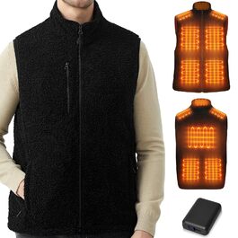 Обогреваемая жилетка для женщин и мужчин с Powerbank 18400mAh, флисовая жилетка с аккумулятором, 10 зон обогрева, теплая флисова жилетка для велоспорту, активного отдыха, черная XXL