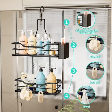 HapiRm Shower Shelf - Hanging Shower Rack 360° Adjustable Hook for Bathroom with 4 Hooks, Hanging Shower Caddy for Shampoo, Conditioner, and Bathroom Storage