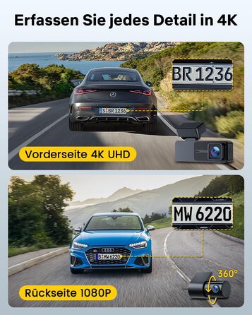 Відеореєстратор GKU Dashcam Auto: 4K/2.5K, GPS, Wi-Fi, Dual, 64GB, Паркування, WDR, 170° Кут огляду, G-сенсор, Loop, Макс. 256GB, Чорний