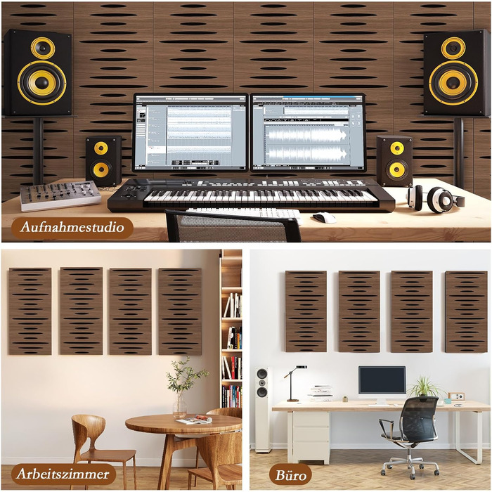 Акустичні панелі JBER для звукоізоляції стін, самоклеючі шумопоглинаючі плити з імітацією темного горіха (еліптичний візерунок), 60×30×4.5 см, 4 шт — для студії та дому