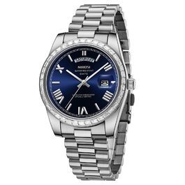 Годинник NIBOSI для чоловіків: аналоговий кварцовий годинник з діамантовою лускою, сталевий циферблат рожевого золота, водостійкий бізнес-класичний годинник з датою та днем тижня, срібно-блакитний колір