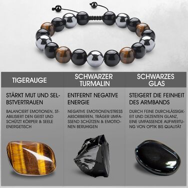 Браслет з тигровим оком та чорним турмаліном, браслет з обсидіану та гематиту, захисний браслет, подарунок для друзів, чоловіка, батька (Braid-A01)
