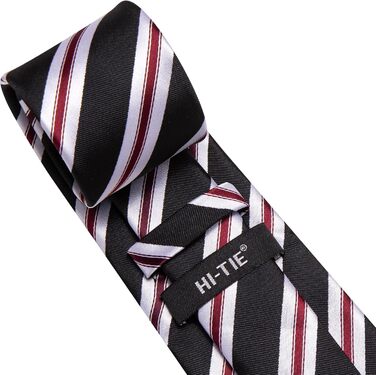 Набір краваток для чоловіків Hi-Tie: краватка, нагрудна хустинка, затискач, запонки, формальний шовк (чорний, білий, червоний, в смужку)