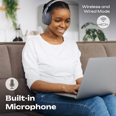PowerLocus P7 Bluetooth навушники Over-Ear, складні, бездротові з басами, Hi-Fi стерео, з функцією гучного зв'язку, USB-C зарядка, тривалий час роботи для iPhone/PC/TV (Лінійний сірий)