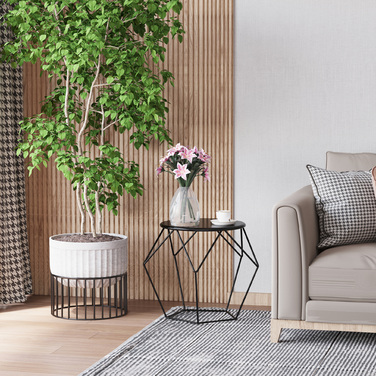 HOMCOM Round Coffee Table with Storage Side Table & Nesting Table Metal Basket Design 51x51x44 cm for Living Room & Bedroom