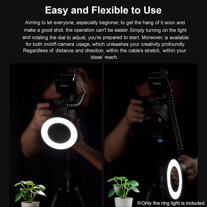 GODOX RING72 LED кільцева лампа для відео та фотозйомки з регулюванням яскравості, 72 LED, 5600K, адаптери 49-77mm