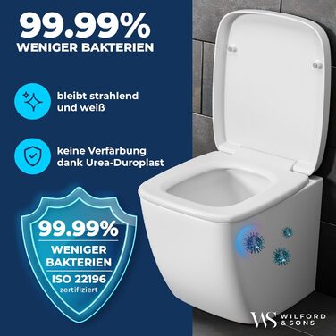 Преміум сидіння для унітаза Wilford & Sons D-подібне, біле, з мікроліфтом (м'яке закриття), матеріал Duroplast, прямокутна форма