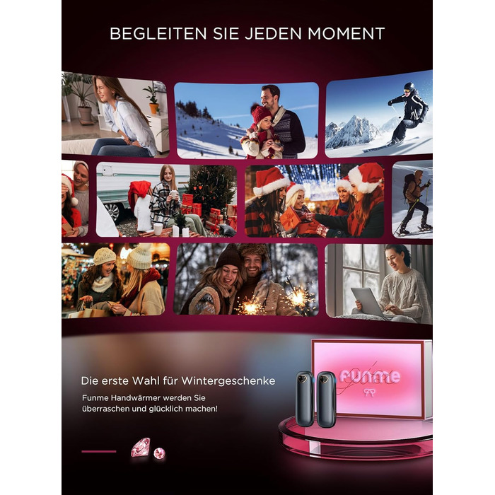 Електричні нагрівачі для рук Funme® 2 шт. з Powerbank 10000mAh - подарункова коробка, USB, до 60°C, для жінок, ідеальні для активного відпочинку