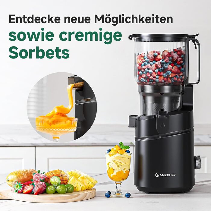 Автоматична повільна соковижималка AMZCHEF зі широким завантажувальним отвором 150 мм, чорна