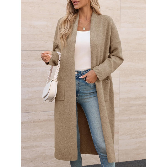Жіночий кардиган Fisoew: довгий, оверсайз, з довгим рукавом та кишенями. Бежевий, XXL