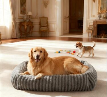 Лежанка для собак середнього розміру, лежанка для собак знімний чохол, з високими бортиками, кошик для собак з антиковзким покриттям з м'якої вовни кролика, 64 x 54 x 48 см (XL 91 x 69 x 20 см, сірий)