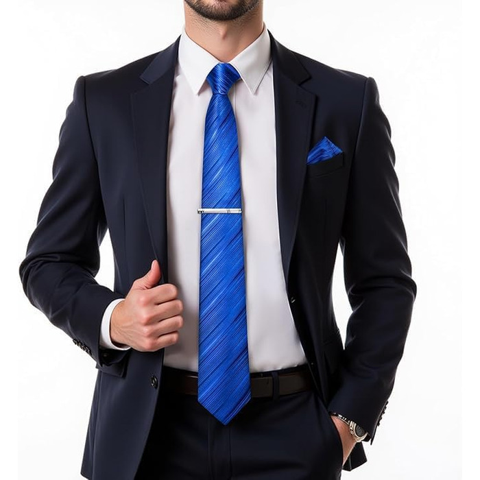Мужской галстук DiBanGu из шелка с нагрудным платком и запонками, набор для свадьбы и торжественных мероприятий (Королевский синий)