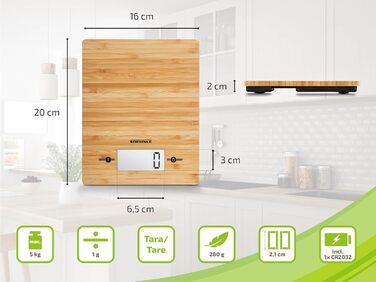 Кухонні ваги Soehnle Bamboo: цифрові, бамбукові, з сенсорною панеллю, до 5 кг, з батарейками