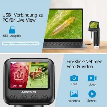Портативний кишеньковий мікроскоп LCD 800x з LED підсвічуванням, USB підключення до ПК, SD-карта та слайди - MS008