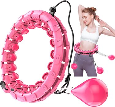 LEAFIA Smart Fitness Hula Hoop, Weight Loss, with Massage Nodes and 24 Detachable Adjustable Wide-Moving Hoop Sections, for Kids Adults Beginners Weight Loss Segment Training, PINK