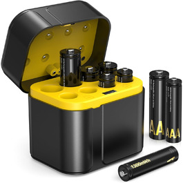 SURFOU Акумулятори Li-Ion 4xAA + 4xAAA з зарядним пристроєм, 1300 мАг, 1600+ циклів, 4xAA 3700мАг, 4xAAA 1300мАг