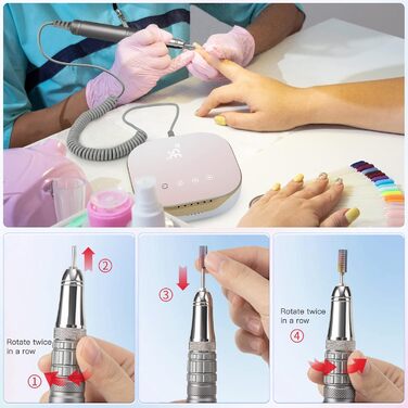 Електрична машинка для манікюру та педикюру Madenia TouchPro – 35000 об/хв, з LED-дисплеєм, 6 насадок (рожевий)