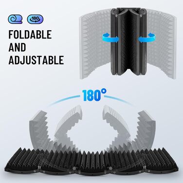 Акустичний ізоляційний екран для мікрофона CAHAYA, 5-панельний поглинач звуку та поп-фільтр, регульований на 180°, складаний захисний щит для студійного запису