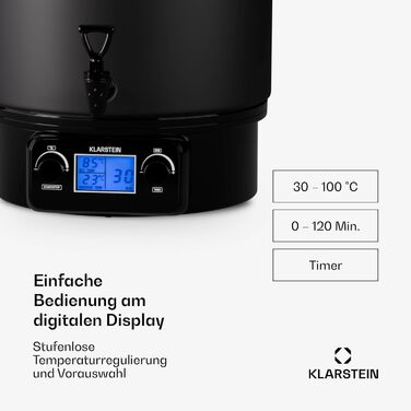 Klarstein Biggie Small - Canning Machine, Canning Pot, Preserving Pot, Mulled Wine Maker, electric, 16L capacity, 2000 Watt, adjustable temperature, timer up to 120 minutes, (Matt Black, 27 Liter (digital))