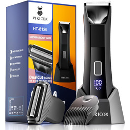VIKICON Триммер для тіла та волосся, 2-в-1, чоловічий, з LED-підсвічуванням, акумуляторний, чорний
