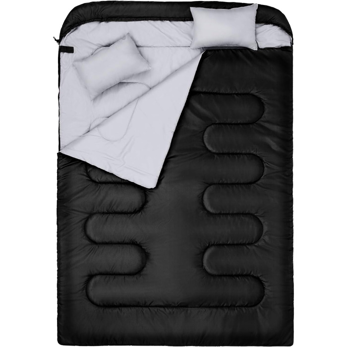 Сплячий мішок Outdoor Sportneer для 2 осіб, 220x150 см, 3.5 кг, з 2 подушками, 4 блискавки, дорослий, чорний