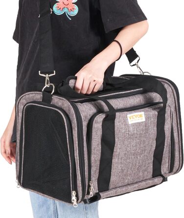 Тролей для собак VEVOR, складаний рюкзак для собак до 15,8 кг, переноска з оксфордської тканини 600D, 4 колеса, кишені для зберігання, ідеально для подорожей на авто та виїздів (сірий, 11 кг)