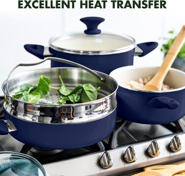 GreenPan Rio 16-Piece Cookware Set, PFOA and PFAS-Free, Healthy Ceramic Non-Stick Coating, Dishwasher Safe, Easy to Clean, Durable Performance, Blue
