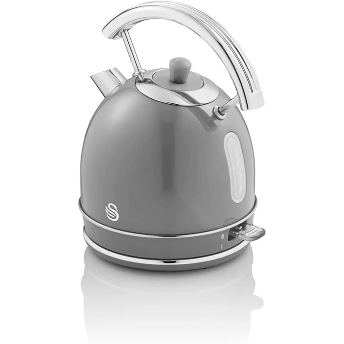 Swan Retro Electric Kettle - 1.8L, Vintage Design, Automatic Shut-Off, Cordless, BPA-Free Stainless Steel, 3000W, Grey