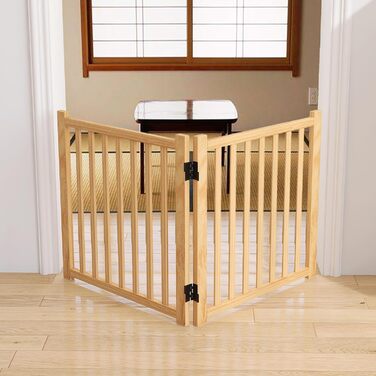 Дверцята для собак з дерева, розкладні, для кухні, коридору, вітальні, сходи, кут, підходять для собак малих та середніх порід, дерев'яного кольору, 2P 58cm, захисний забір для собак