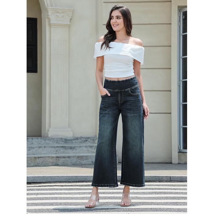 Джинси жіночі Daen Baggy, висока талія, еластичні, укорочені прямі, 7/8, колір індиго (XL)