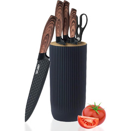 Набір ножів Messer Set 6 предметів, чорний, з підставкою, з нержавіючої сталі, антипригарне покриття, для кухні, ресторану, пікніка