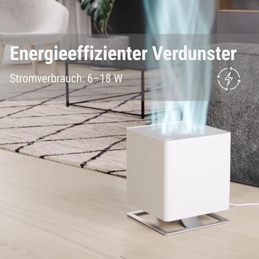 Зволожувач повітря Stadler Form Oskar, енергозберігаючий для кімнат до 50 м², з автовимкненням та нічним режимом, димуючі LED, дуже тихий, білий (чорний)