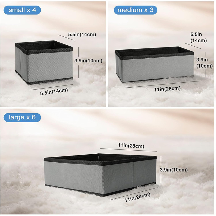Puricon 13-Piece Storage Box Set Fabric Drawer Organizers/Organization System for Clothes Foldable Storage Boxes Set Boxes for Closet Bedroom - Grey