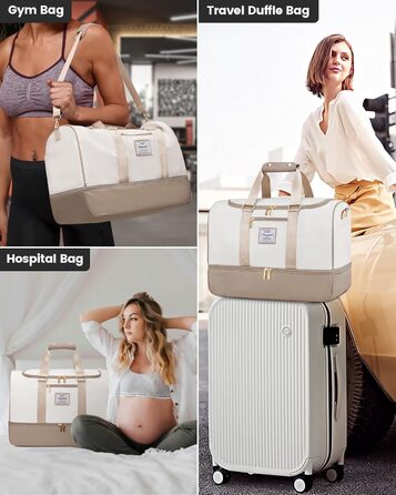 Сумка-мішок LOVEVOOK для подорожей, 37L, жіноча, для ручної поклажі, weekender, з органайзером для косметики, відділенням для взуття та вологонепроникним кишеням, водонепроникна спортивна сумка, пляжна сумка, для відпочинку, авіаперельотів, кемпінгу, M, K