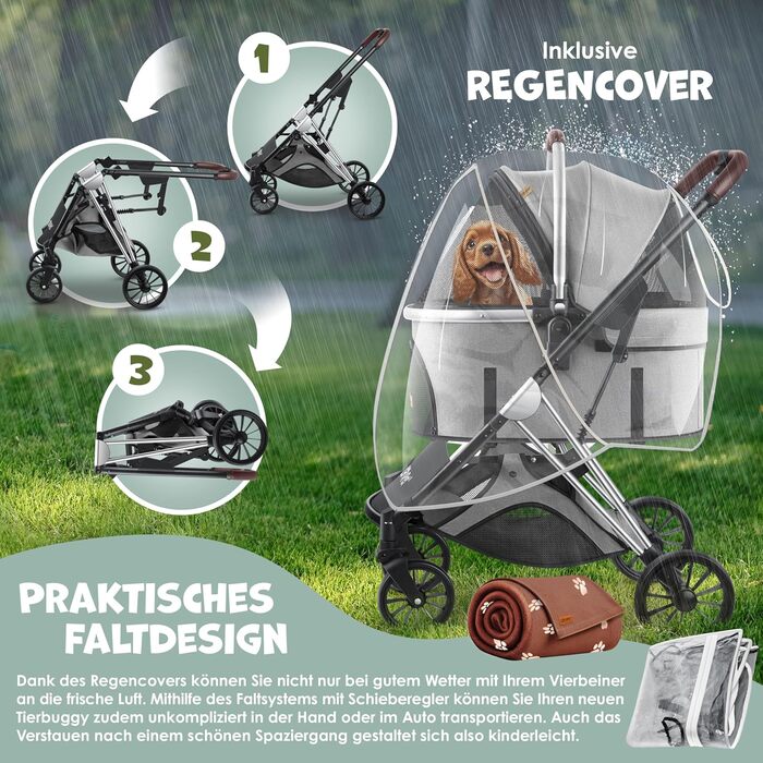 Візок для собак 3в1: візок-переноска, сумка-переноска, візок-бігун для тварин до 20 кг (сірий/сріблястий)