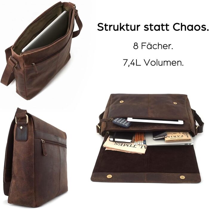 LEABAGS Латтоп-сумка Оксфорд з натуральної шкіри 15 дюймів - Месенджер, робоча сумка, 38x31x10 см, Коричневий