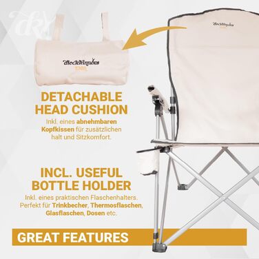 Крісло кемпінгове Dieckkiners Ehlin, сталеве, складне, з високою спинкою (3 положення), для балкона, саду, тераси, бежеве