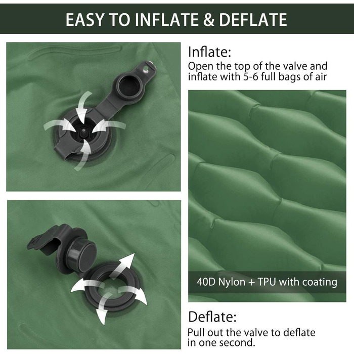 Isomatte Camping Ultralight Inflatable Sleeping Pad with Pillow - Waterproof Folding Air Mattress for Camping, Hiking, Travel & Backpacking (Green)