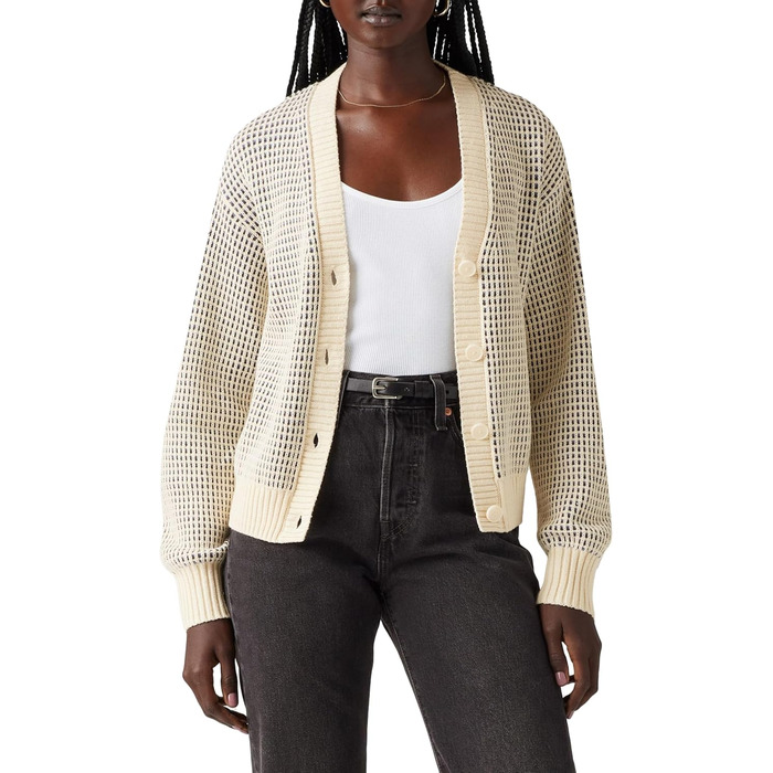 Levi's Daen Snowflake Strickjacke: жіноча в'язана жилетка з принтом сніжинок (L, смужка Butter Cream)