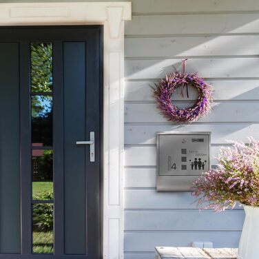 Поштовий ящик Grafner з нержавіючої сталі, персоналізований з газетницею та 2 ключами. Гравіювання імені, вулиці та номера будинку. Комплект для монтажу (Сім'я 4)