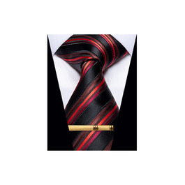 Чоловічі краватки YourTies: смугасті та клітинчасті моделі з шовкового тканння, комплект з краватковою кліпсою (червоно-чорна смужка)