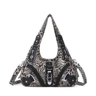 Сумка жіноча Angelkiss Hobo через плече, велика, повсякденна, коричнево-чорна в леопардовий принт