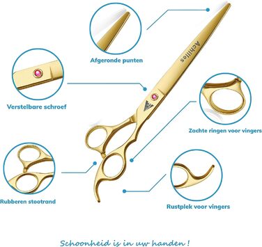 Професійні ножиці для грумінгу собак Achilles 7 дюймів - Японська сталь преміум-якості, ножиці для догляду за собаками (Золото, 7 дюймів)
