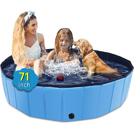 Foldable Dog Pool, 100 x 30.5 inches, Oversized, Hard Plastic, Portable, Swimming Pool for Dogs, Cats, and Children, Pet, Puppy Bathtub, Collapsible, Kids Pool (Blue, 180cm)