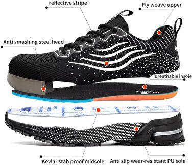 Зручні робочі черевики ISOOUS з металевим носком. Чоловічі та жіночі, чорні, дихаючі, антиковзкі. 43 EU