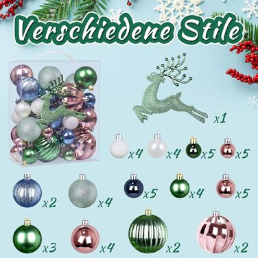 Новорічні кулі для ялинки Gaoyong (50 шт., зелені) - прикраси для ялинки, декор для святкування з родиною та друзями
