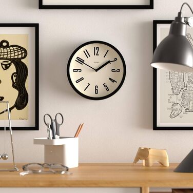 JONES CLOCKS® Hot Tub Wall Clock | Small Retro Round Clock | 20cm | Easy-to-read numbers | Ideal for kitchen, office, kids' room, or any small space (Black)